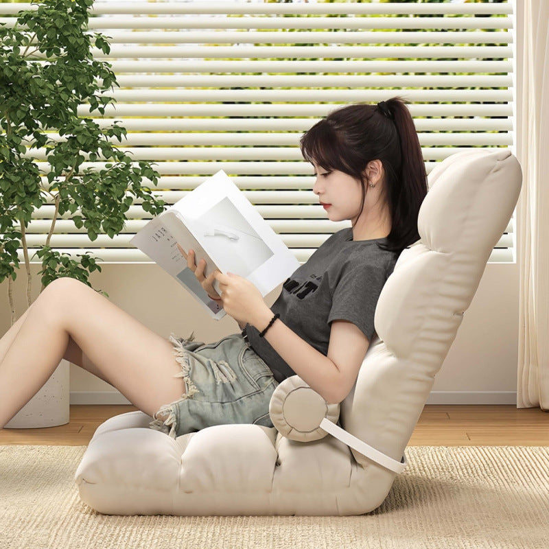 Lazy Sofa Bed Backrest Chair Tatami Single Small Sofa with Adjustable Backrest and Lumbar Pillow