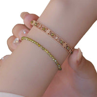 Natural Peridot Crystal Bracelet for Women, New Chinese Style Stackable Bangle, Trendy Lightweight Luxury Gift