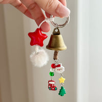 Christmas Bell Keychain with Star Pendant and Fluffy Ball