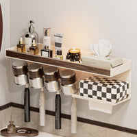 Walnut Wall-Mounted Toothbrush Holder with Storage for Bathroom