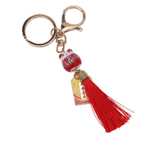 Lucky Cat Ceramic Keychain with Tassel for Bags and Keys