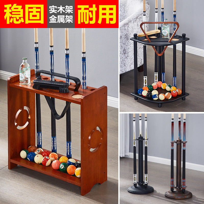 Premium Billiard Cue Rack, Stainless Steel & Solid Wood Pool Stick Holder, 6/8/9-Hole Storage Organizer