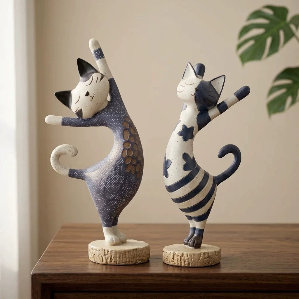 Italian Retro Cat and Reading Woman Figurines for Home Decor