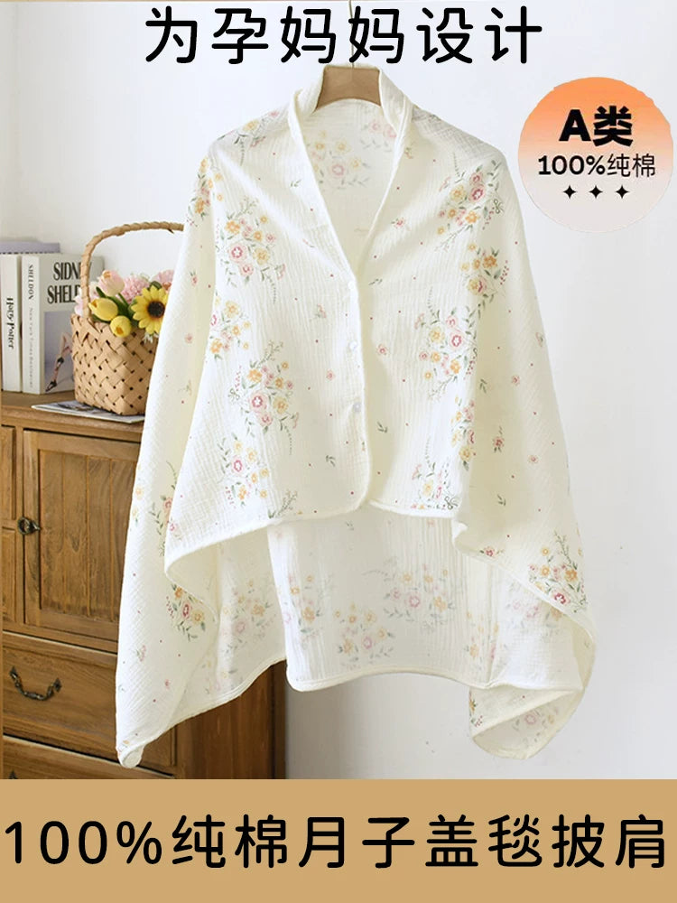 Cotton Gauze Nursing Shawl for Postpartum Mothers - Lightweight Breastfeeding Cover and Shoulder Warmer