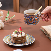Bohemian Ceramic Coffee Mug Set with Saucers and Spoons, Luxury High-End Teacup Gift Box