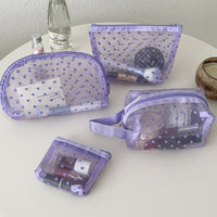 Flocked Mesh Heart Cosmetic Bag, Portable Transparent Storage Pouch