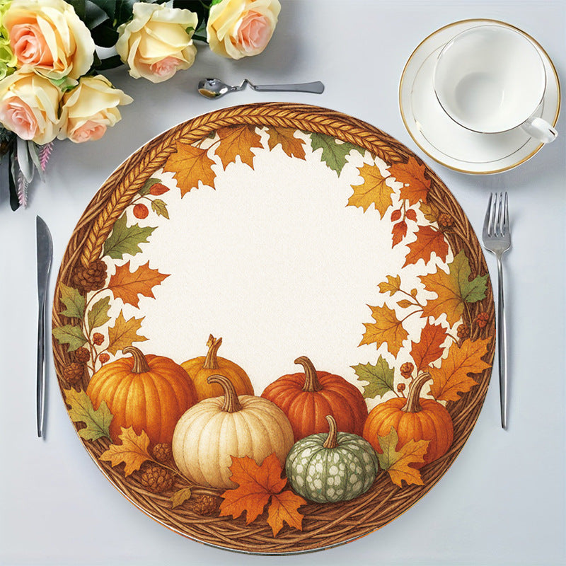 Thanksgiving Autumn Pumpkin Harvest Placemat Waterproof Heat-Insulating Fabric Table Mat
