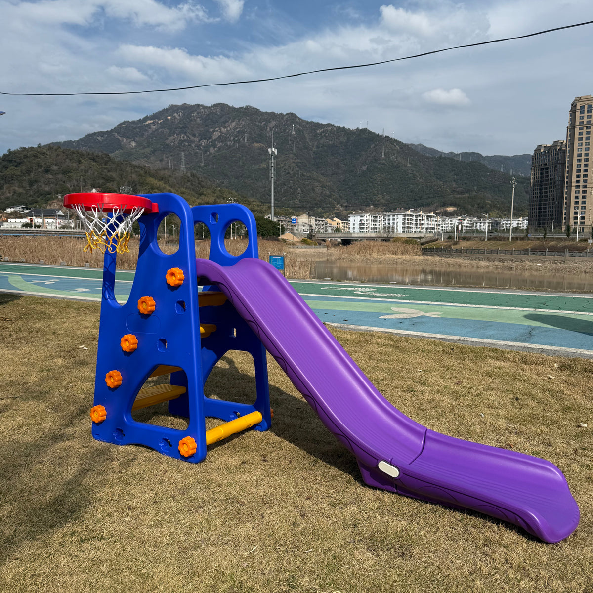Kids' Indoor/Outdoor Plastic Slide with Guardrail, Extended 2-in-1 Toddler Play Slide for Home