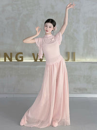 Classical Dance Gauze Top for Women - Elegant Mesh Practice Wear with Flutter Sleeves