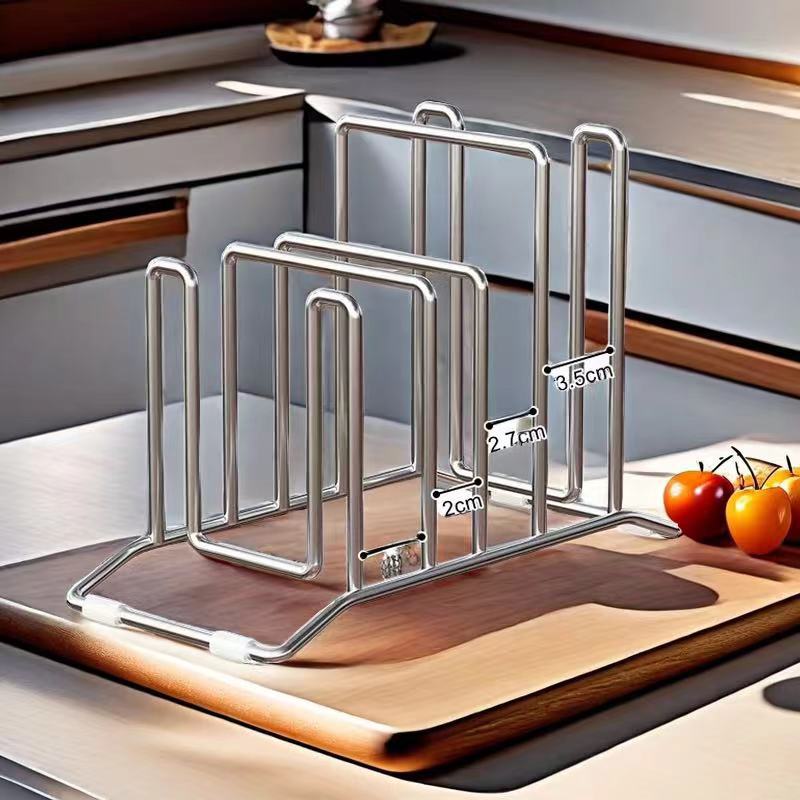 Stainless Steel Pot Lid and Chopping Board Storage Rack for Kitchen Countertop