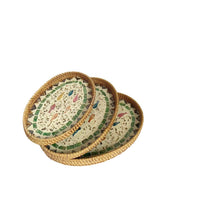 Handwoven Rattan and Mother-of-Pearl Decorative Tray for Storage and Serving