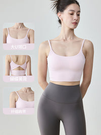 Women's Padded Yoga Tank Top with Built-in Bra, Backless Fitness Camisole