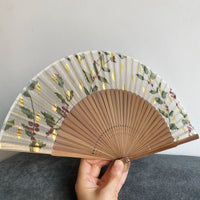 Original Gold-Stamped Leaf Berry Chinese Style Hand Fan for Hanfu Cheongsam