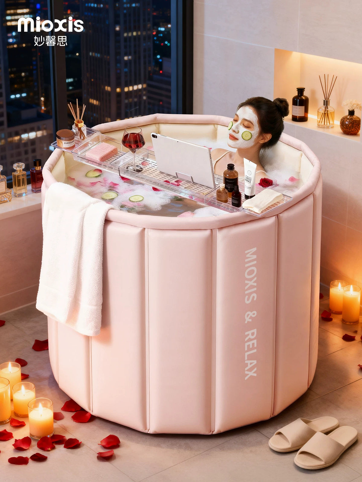 Foldable Adult Bathtub Portable Soaking Tub for Full Body Bathing with Insulation