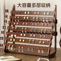 Wooden Jewelry Display Stand with Storage Box for Earrings, Necklaces, and Bracelets
