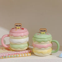 Cute Burger Ceramic Mug with Lid and Stirrer, Creative Student Water Cup, Company Gift