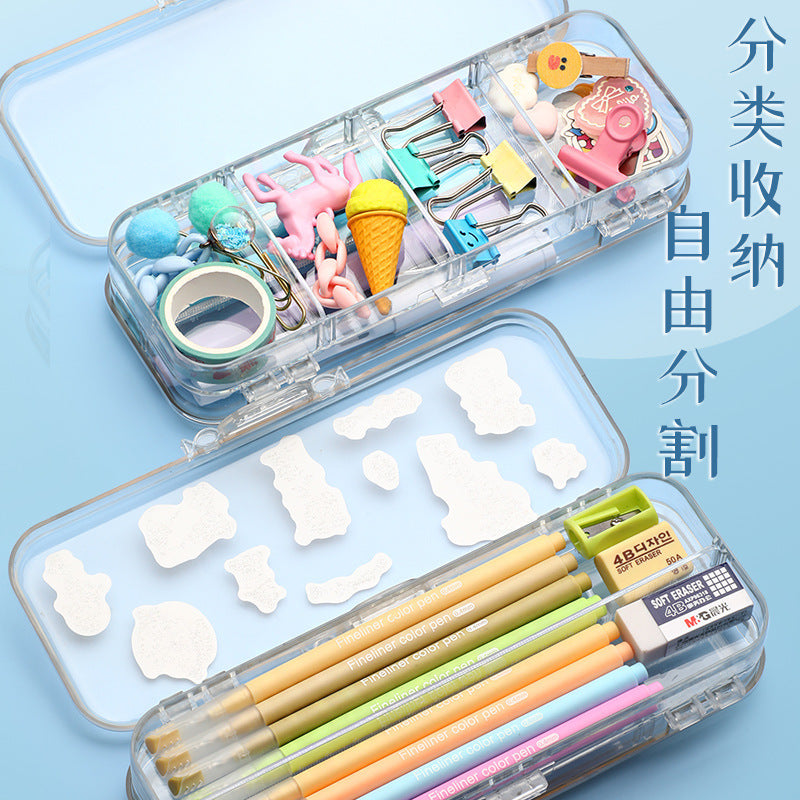 Clear Double-Opening Pencil Case, Large Capacity, Minimalist Stationery Box for Students