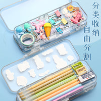 Clear Double-Opening Pencil Case, Large Capacity, Minimalist Stationery Box for Students