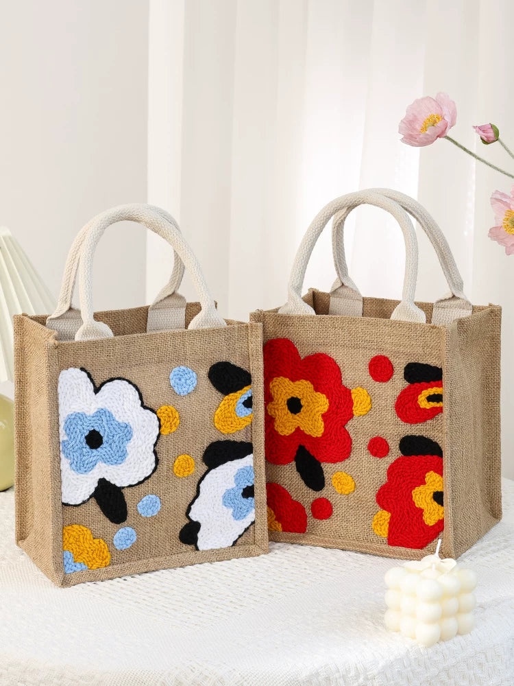 DIY Punch Needle Embroidery Tote Bag Kit with Linen Fabric - Craft Gift Set