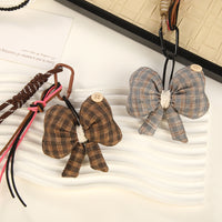 French Vintage Plaid Bowknot Keychain Pendant DIY Handmade Stuffed Bow Tie Woven Rope Phone Charm Bag Ornament