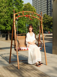 Double Outdoor Swing Chair without Stand, Wrought Iron High-Temperature Baked Paint Reinforced Adult Balcony Indoor Roof Hanging Chair