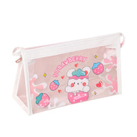 Cartoon Transparent Pencil Case for Girls, Large Capacity Storage Bag, Simple Japanese Style Cosmetic Pouch, Yiwu Stationery