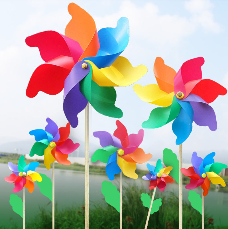 Colorful Pinwheel Wind Spinner with Wooden Pole for Outdoor Decor and Kids' Play