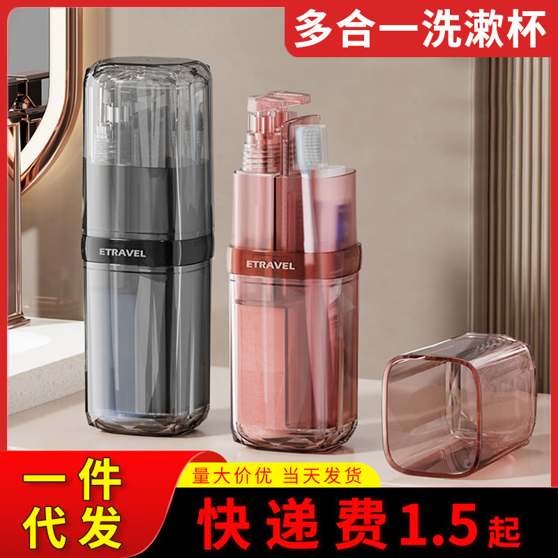 Multifunctional Portable Travel Wash Cup Set with Toothbrush Holder and Dispenser Bottles