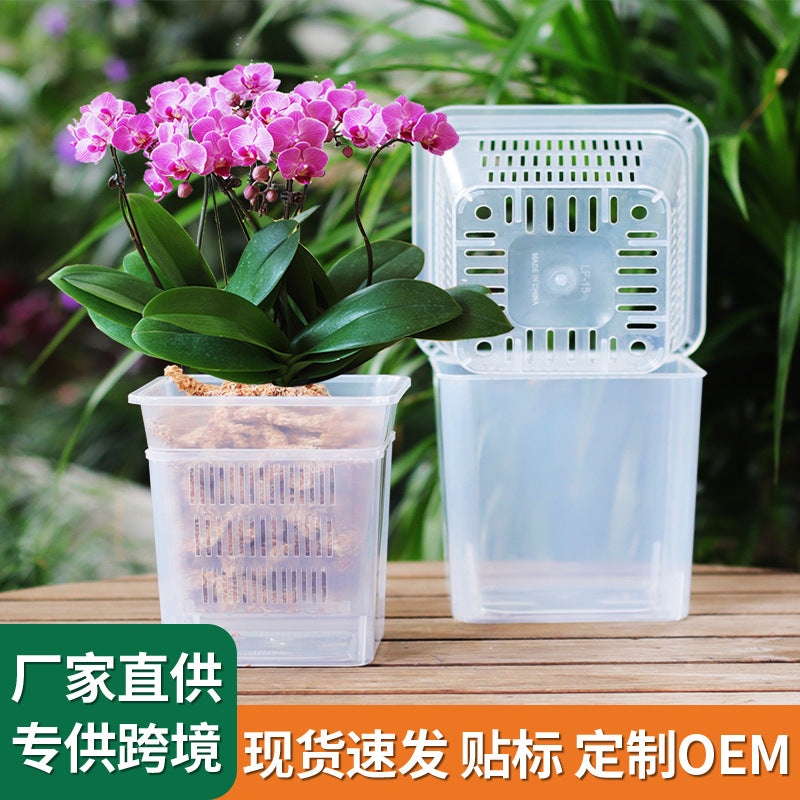 Clear Orchid Pot with Drainage Holes and Saucer, Breathable Root Control Planter for Healthy Growth