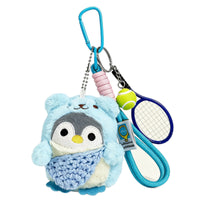 Cute Penguin Plush Keychain with Crossbody Bag and Sports Racket