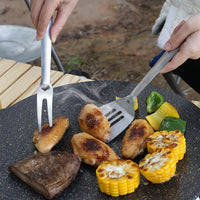 6-Piece Stainless Steel Outdoor Cooking Utensil Set with Spoon, Slotted Spoon, Spatula, Fork, and Whisk