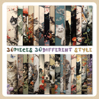 30-Pack Japanese Cat Bookmark Set with Blessing Messages