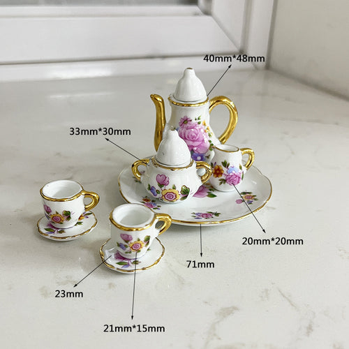 Miniature Ceramic Tea Set Dollhouse Kitchenware Model 1/6 1/12 Scale