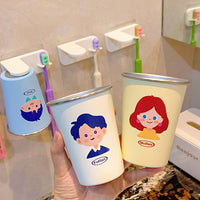 Punch-Free Cartoon Family Toothbrush Holder and Mouthwash Cup Set for Kids and Adults