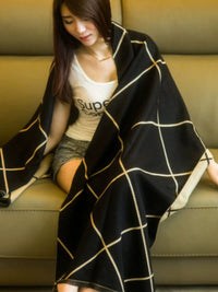 Women's Double-Sided Plaid Shawl Scarf, Thickened Warm Cape Blanket for Autumn/Winter Office Nap