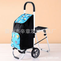 Foldable Shopping Cart with Seat, Portable Stair Climbing Trolley for Groceries and Luggage