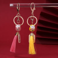 Lucky Cat Ceramic Keychain with Tassel for Bags and Keys