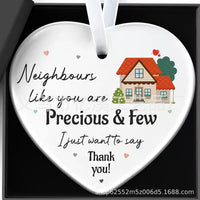 Double-Sided UV Printed Ceramic Heart Ornament with Gold/White Lanyard