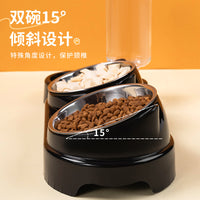 Automatic Water Dispenser Pet Bowl with Tilted Stainless Steel Food Bowl for Cats and Dogs