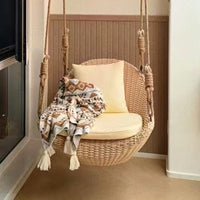 Indoor Swing Chair with Stand, Rattan Wicker Hanging Basket Chair for Patio Balcony, Leisure Hammock Rocking Chair