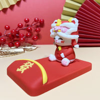 Lucky Cat Lion Dance Phone Stand Desktop Ornament Chinese New Year Gift