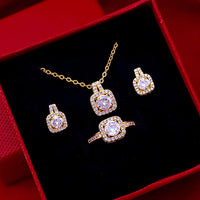 Zircon-Embellished Necklace, Earrings, and Ring Jewelry Set for Women