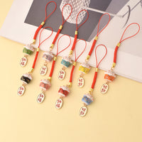 Japanese Lucky Cat Ceramic Phone Charm with Braided Lanyard for Bags and Gifts