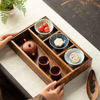 Japanese Style Afternoon Tea Dessert Plate Set Solid Wood Fruit Tray Divided Snack Platter Zen Home Teahouse Fruit Holder