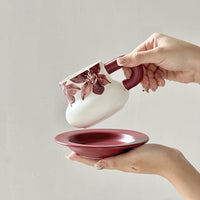 Vintage-Inspired Ceramic Coffee Mug with Saucer, Underglaze Color Milk Cup