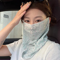 Summer Cooling Neck Gaiter with Ear Loops, Breathable Floral Print UV Protection Face Mask
