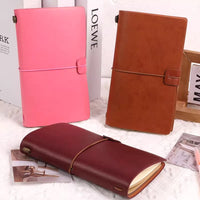 Vintage A6 Leather Journal Notebook with Strap, Loose-Leaf Diary with Blank Kraft Paper