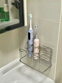 304 Stainless Steel Toothbrush Holder & Mouthwash Cup Organizer with Towel Basket, No-Drill Wall Mount