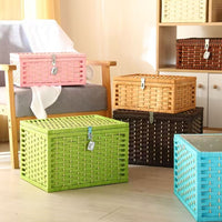 Wooden Storage Box with Lock, Household Dormitory Book Snack Organizer Basket