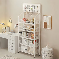 Perforated Pegboard Storage Shelf with Wheels, Multi-layer Floor-standing Bookshelf for Living Room and Study